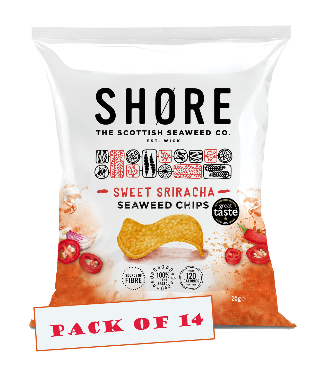 Shore Seaweed Chips - Sweet Siracha Chilli 14x25g